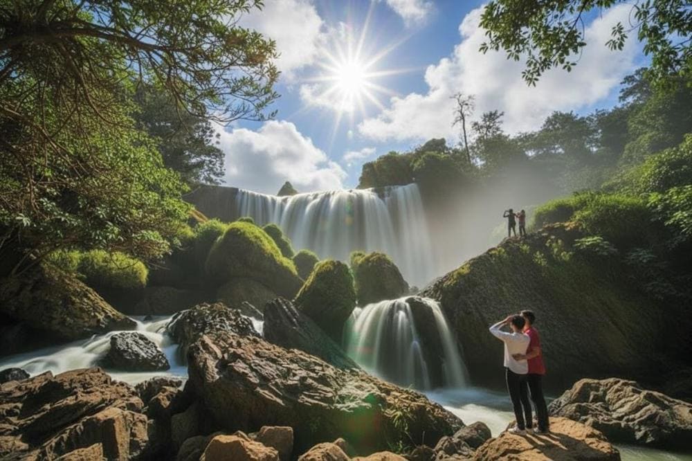 Thác Voi có dòng nước đổ mạnh, cảnh quan hùng vĩ.